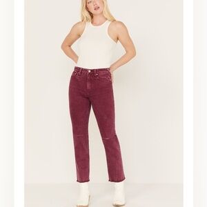 Cleo + Wolf Purple Distressed High-Rise Straight Jeans
